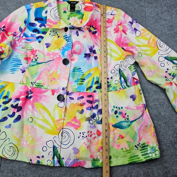 Ali Miles Jacket Womens 2X Multicolor Floral Button Front Art Watercolor Avant - Picture 4 of 6